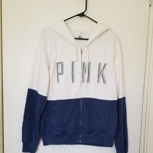 PINK navy and white zip up- size L